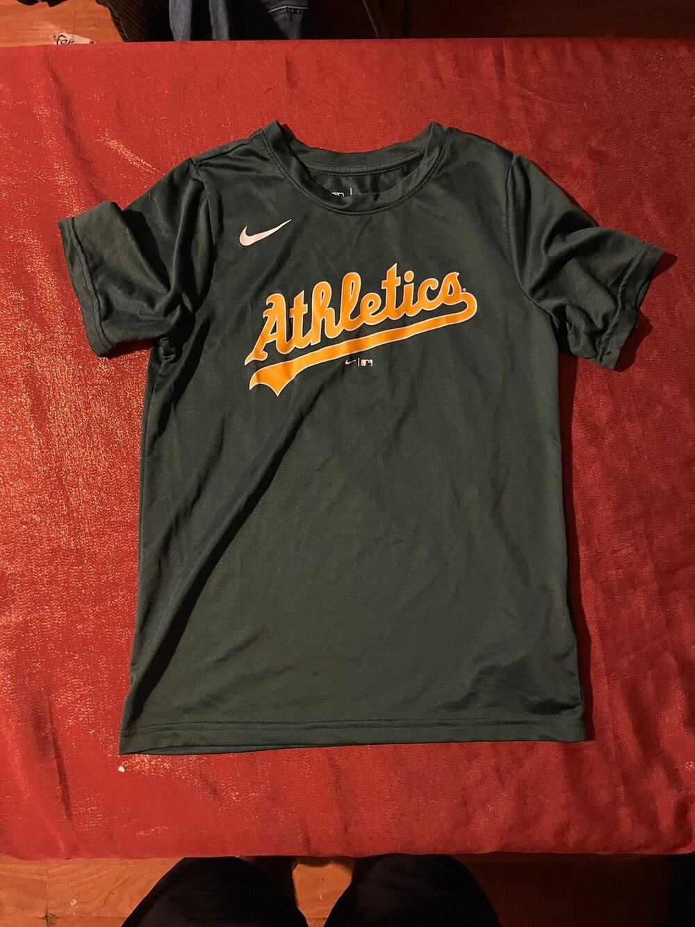 Nike Shirt Mens M Athletics MLB Script Logo Number 6 Short Sleeve Green
